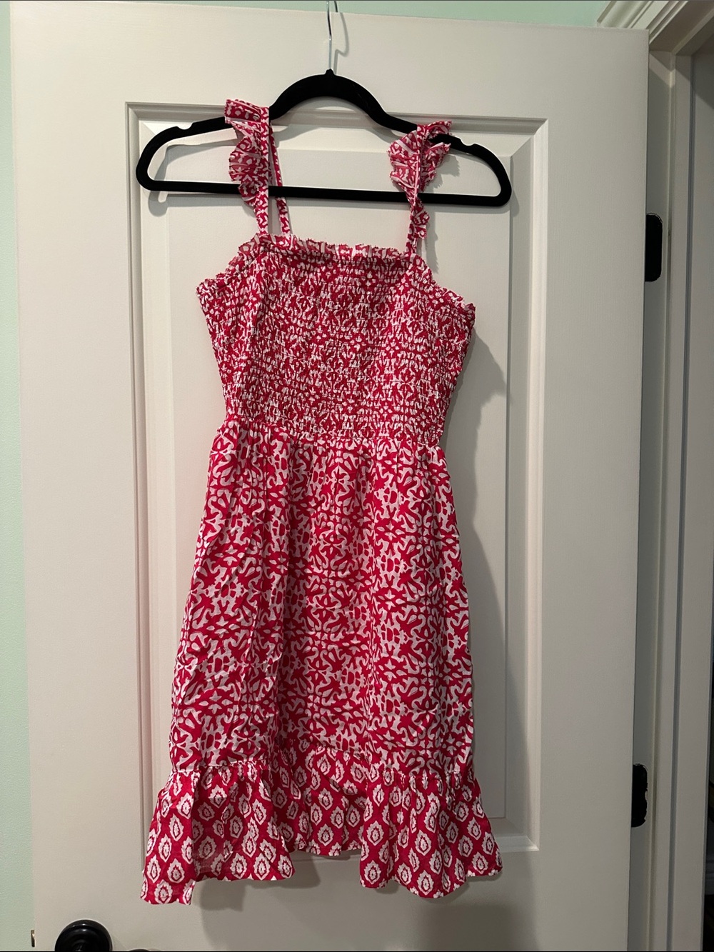 Vineyard Vines Girls Red Printed Sundress with Ruffle Straps and Smocked Bodice